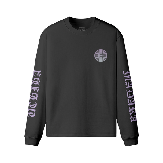 Madara Uchiha Rinnegan long sleeve anime shirt in black, featuring the Rinnegan graphic on the front and 'Uchiha' and 'Madara' written on the sleeves.